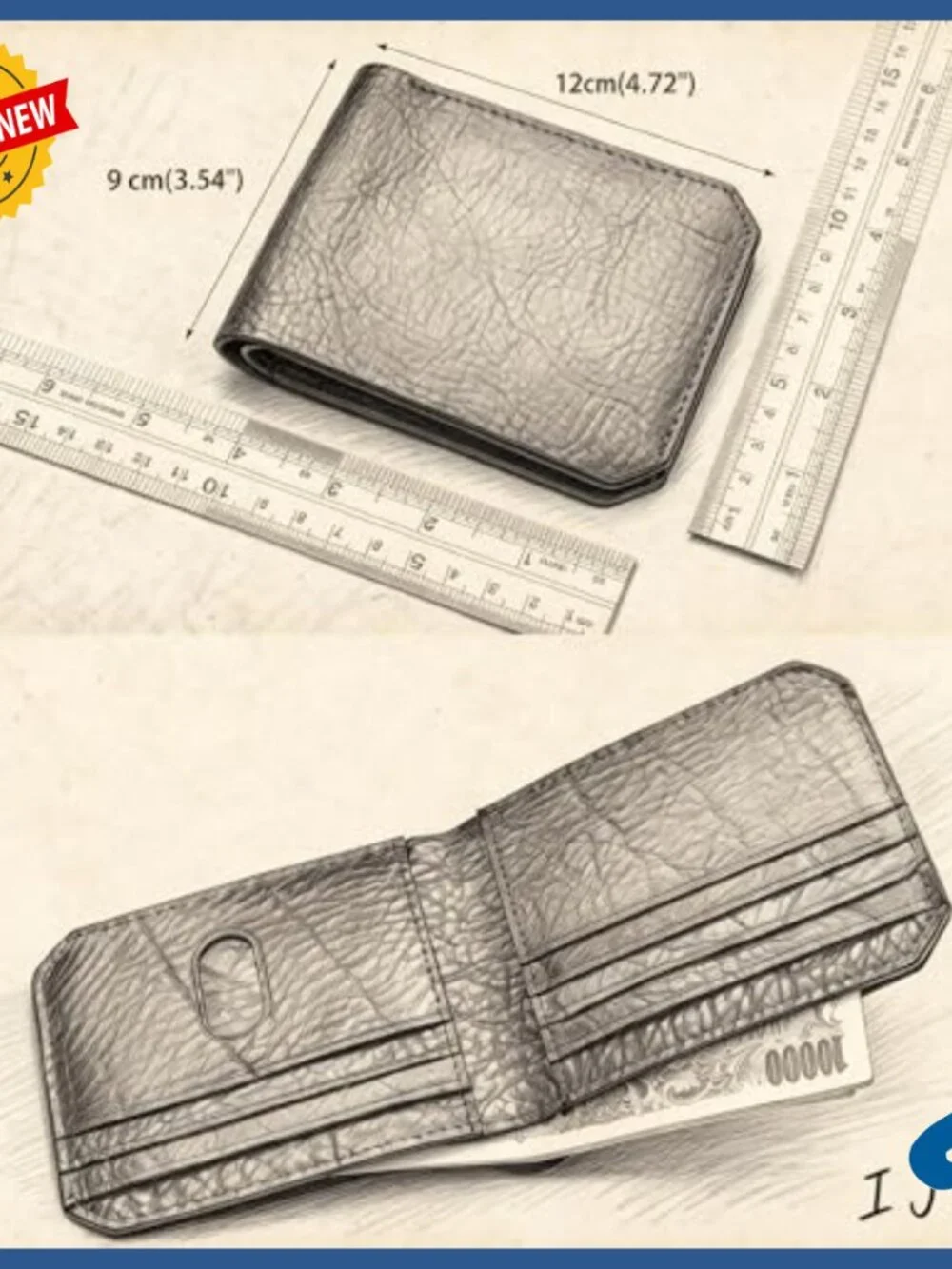 Handmade Full Grain Leather Slim Bifold Wallet for Men with 7 Card Slots
